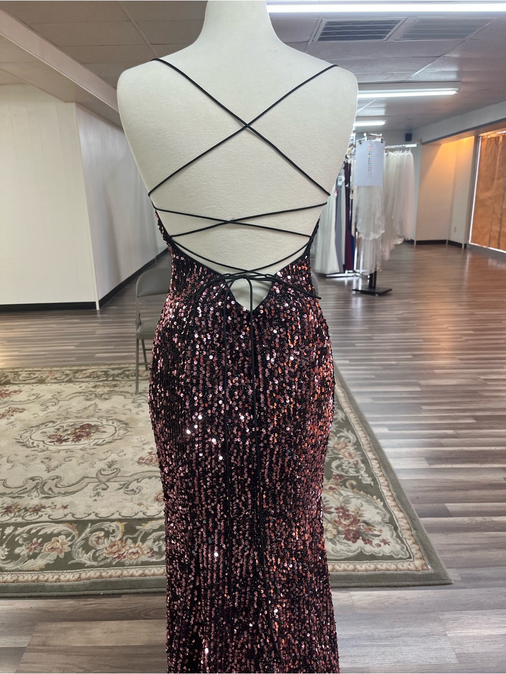 Sequin Halter Evening Gown in Black Rose - Picture 5 of 9